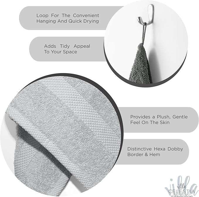 Premium Silver Hand Towels-100% Cotton, Soft & Absorbent, Fast Drying, Elegant Salon Spa Hotel Set of 4 (16''x 28'')