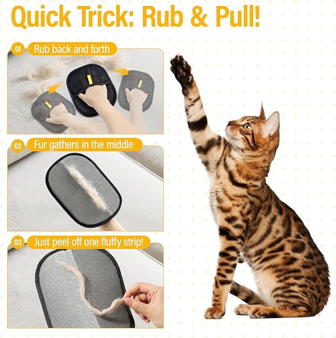PETSWEET Pet Hair Removal Glove for Cats & Dogs, Electrostatic Pet Hair Remover Gloves for Cats Hair, Reusable Magic Brush Pet Hair Remover Tool for Couch, Pet Bed, Clothes(1pc)