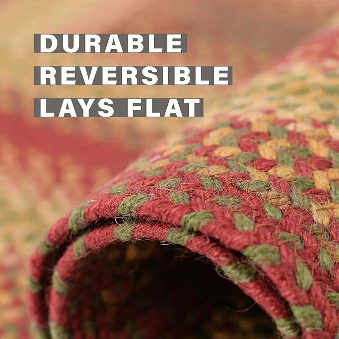Homespice Cider Barn Cranberry Red Braided Area Rugs, Jute, 5x8' Rectangle - Perfect Country Primitive Decor for Dining Room, Bedroom, Everywhere