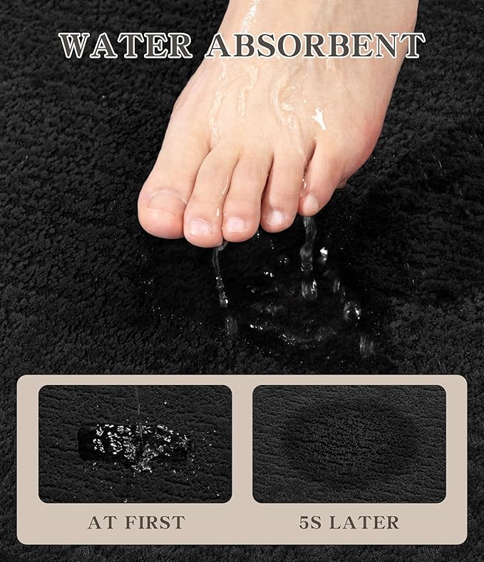 chakme Bathroom Rugs Mat U-Shaped 24x17, Ultra Thin Non Slip Bath Mat Small Quick Dry Absorbent Bath Mat for Bathroom Floor, (Black, U-24"x17")