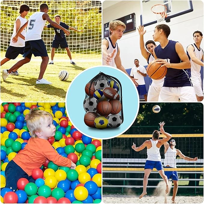 BROTOU Extra Large Sports Ball Bag Mesh, Basketball Bags Team Balls, Adjustable Shoulder Strap, Ball Bags for Holding Soccer, Football, Volleyball, Swimming Gear (30” x 40”)