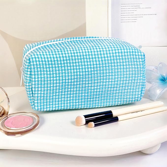 STARDW Checkered Makeup Bag Cute Cosmetic Bags for Women and Girls, Travel Toiletry Bag, Small Zipper Makeup Pouch, Purse Organizer Pouches Canvas Lining