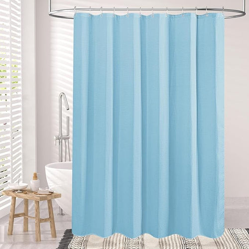 AmazerBath Baby Blue Shower Curtain Fabric, Waffle Shower Curtain Polyester, Heavy Duty 240GSM, Hotel Quality Bathroom Shower Curtains, 72 x 72 Inches