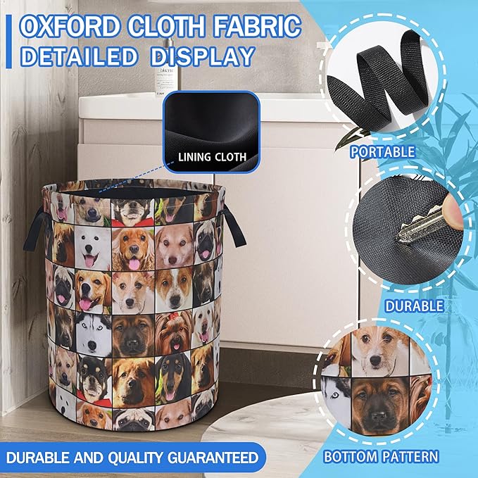 Cute Dog Laundry Basket Animal Pet Oxford Cloth Laundry Hamper With Handle Foldable Portable Clothes Storage Basket 18.9 X 16.5 Inch Storage Bag For Laundry Room/Bathroom/Bedroom/Dormitories