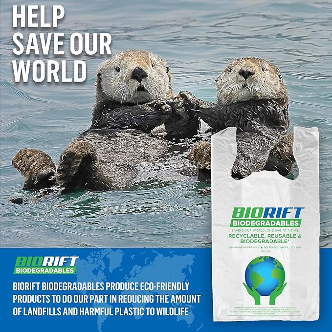 Biodegradable Thank You Bags | 500 Count - Bulk | Extra Thick, Strong, Recyclable, & Reusable | 100% Biodegradable Shopping Bags, Grocery/Restaurant/Supermarket | 12” x 6.5” x 22” | Made in USA