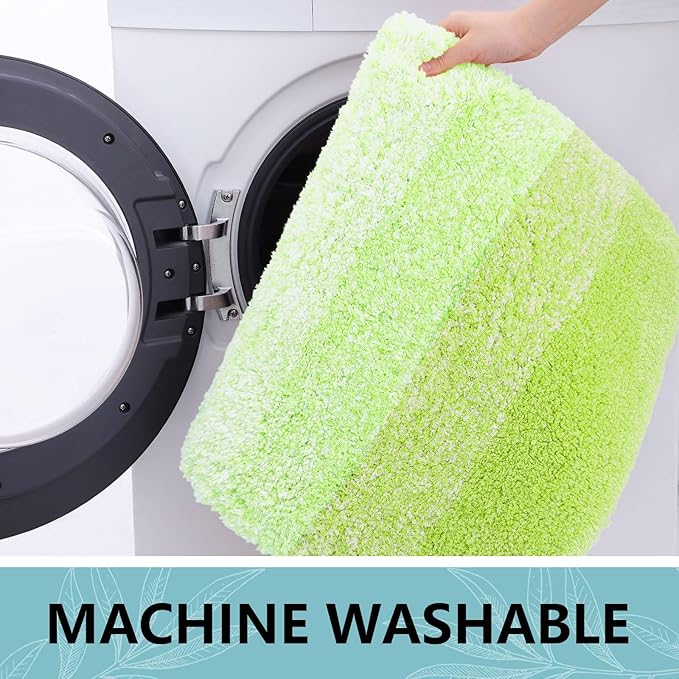 Arotive Microfiber Bathroom Rugs, Shaggy Soft and Absorbent Contour Toilet Rugs, Non-Slip, Thick Plush Machine Washable Dry Bath Mats for Toilet Base, 24x16, Light Green, Rectangular