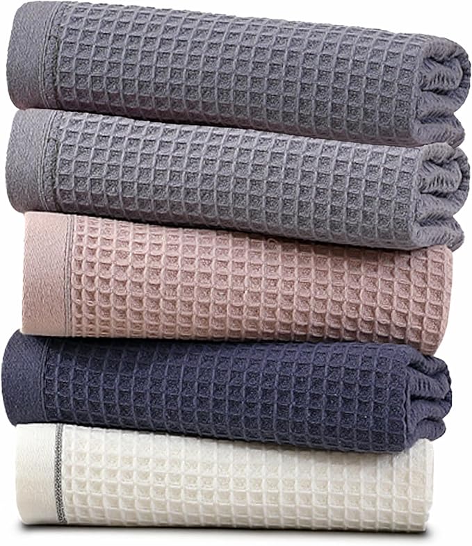 Kitchen Towels and Dishcloths Sets, 14 X 14 Inches, Absorbent Dish Towels for Kitchen, Microfiber Cleaning Cloth, Dish Cloths for Washing Dishes, Waffle Kitchen Towels (Multicolored, 14" x 14")