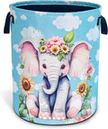 Cute Elephant Laundry Basket Sunflower Animal Oxford Cloth Laundry Hamper With Handle Foldable Portable Clothes Storage Basket 18.9 X 16.5 In Storage Bag For Laundry Room/Bathroom/Bedroom/Dormitories