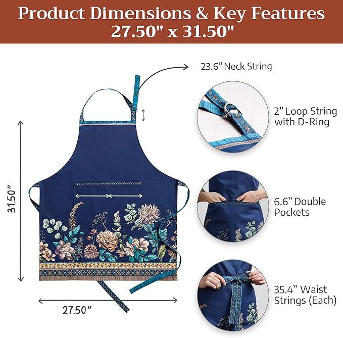 Maison d' Hermine 100% Cotton Apron for women with Pocket Kitchen Chef Apron for Men Cooking Gardening Server Waitress