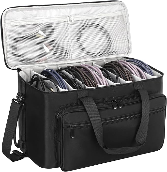 AKOZLIN Large Travel Gig Band Cable File Bag With Detachable Dividers,DJ Cord Organizer Case for Laptop,DJ Gear,Sound Instrument and Musician Accessories