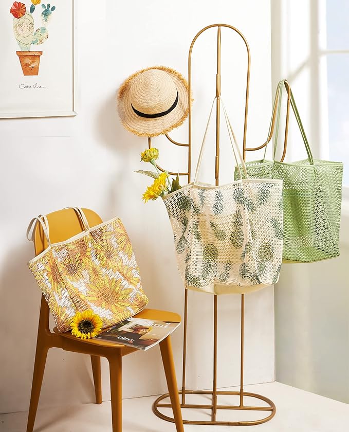 KALIDI BeachNylon Mesh Tote Bag, Casual Tote Bag Hobo Women Foldable MAX 23L Shoulder Bag For Beach Picnic Vacation