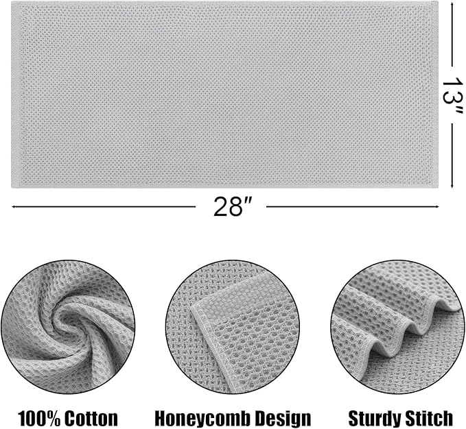 Kitinjoy 100% Cotton Waffle Weave Kitchen Towels, 8-Pack Super Soft and Absorbent Dish Towels for Drying Dishes, Kitchen Hand Towels, 13 in x 28 in, Light Grey