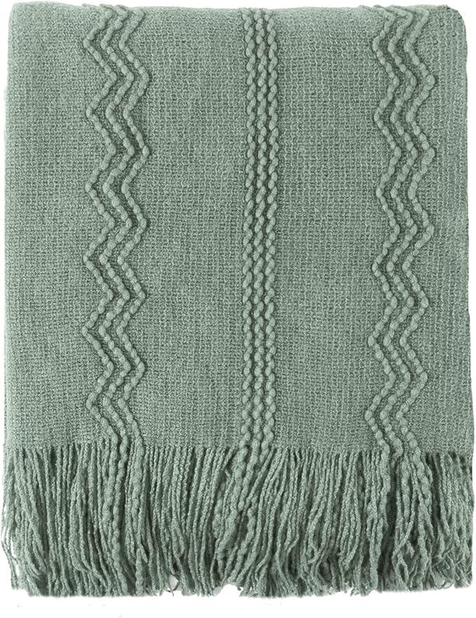 BATTILO HOME Sage Green Throw Blanket for Couch, Sage Green Decor, Knit Throw Blankets for Bed, Spring Throw Blanket Light Blue, 50"x60"