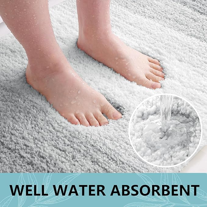 Arotive Microfiber Bathroom Rugs, Shaggy Soft and Absorbent Bath Rug, Non-Slip, Thick Plush Machine Washable Dry Bath Mats for Bathroom, Tub and Shower, 59x17, Light Grey, Rectangular