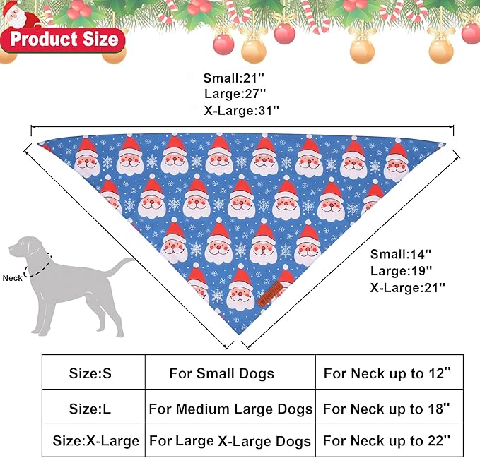ADOGGYGO Christmas Dog Bandanas 2 Pack, Reversible Triangle Santa Snowman Pet Xmas Scarf, Adjustable Fit Christmas Bandanas for Extra Large Dogs Pets (X-Large)