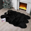 Faux Fur Rug Sheepskin Shag Fluffy Fuzzy Black 4x6 ft Rugs for Bedroom Bedside Bed Floor Living Room Plush High-Density Cushion Carpet Super Sofa Cover