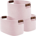 ECDYQXVU Cotton Rope Basket, Storage Baskets with Handle, 15x10x9 Inch Woven Basket for Shelves, Laundry, Towels, Clothes, Books (Light/Pink 3Pack)