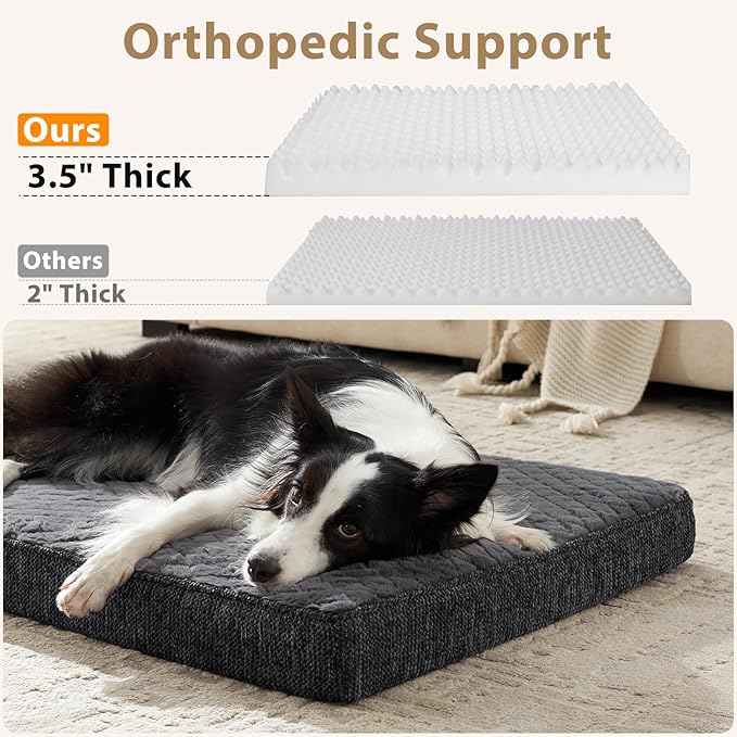 JOEJOY XL Dog Beds Large Sized Dog, Orthopedic Big Dogs Crate Bed with Washable Removable Cover, Extra Thick Egg Memory Foam Pet Beds, Grey, 41"x27"