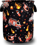 Fire Truck Fireman Laundry Basket Oxford Cloth Firefighters Funny Laundry Hamper With Handle Portable Clothes Storage Basket Foldable Laundry Bag 18.9"x16.5"For Laundry Room/Bedroom/Bathrooms