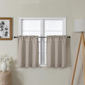 Lecloud Bessie Stone Short Curtains 24 Inch Length 2 Pcs, Faux Linen Cafe Kitchen Small Curtains with Rod Pocket, Light Filtering Curtain Tiers Window Treatments for Bedroom Bathroom, Each 30 W x 24 L