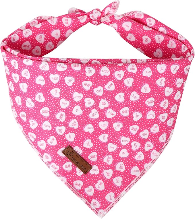 UP URARA PUP Valentine Dog Bandana, Pink Heart Triangle Bid Scarf for Small Medium Dog, Cotton Pet Kerchief for Girl Boy Dogs or Cats, Red Dog Bandana, Cute Adorable Puppy Bandana