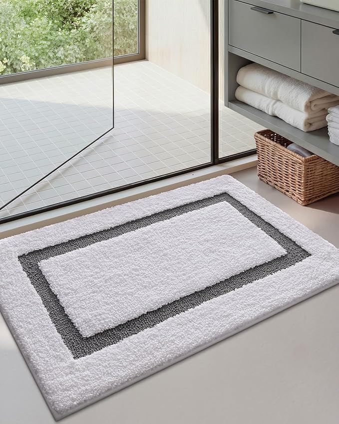 Color&Geometry Bathroom Rugs, Water Absorbent and Quick Dry Microfiber Bath Rugs-20"x32", Non-Slip, Machine Washable, Extra Soft Plush Bath Mats for Bathroom, Laundry Room, Dark Grey