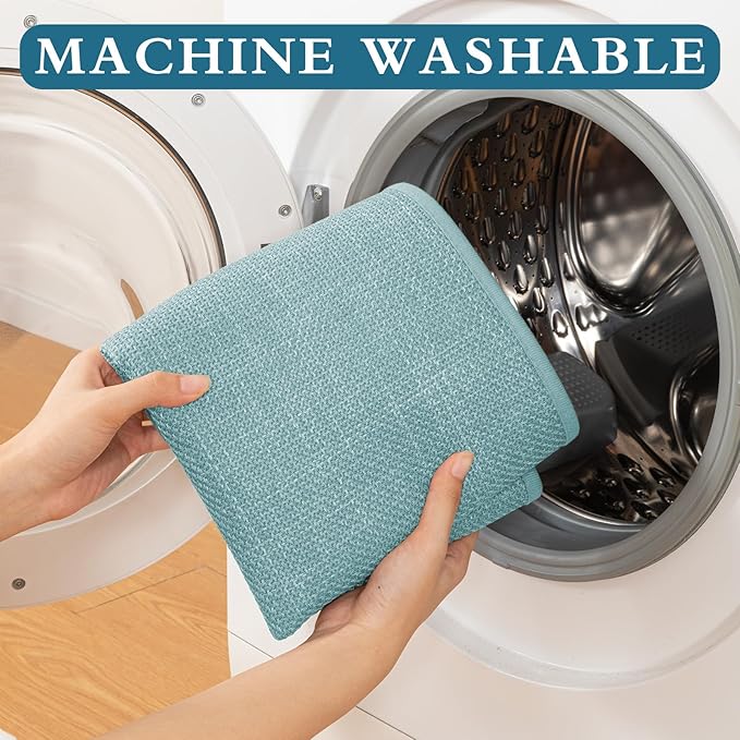 YIHOUSE Blue Bathroom Rug Sets 4 Piece, Bathroom Mat Quick Dry, Thin Bath Rug Set,Absorbent Bath Mat for Bathroom Non Slip Washable for Toilet and Floor