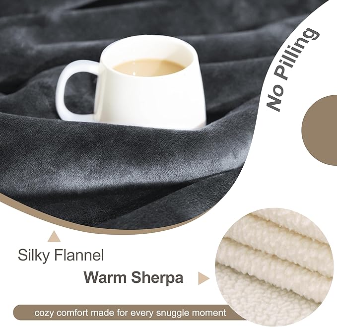 gogobunny Waterproof Pet Blanket for Small Dogs and Cats, Reversible Sherpa Fleece Soft Plush Throw for Couch Protection, Washable Furniture Protector (Dark Grey, 30x30 inches)