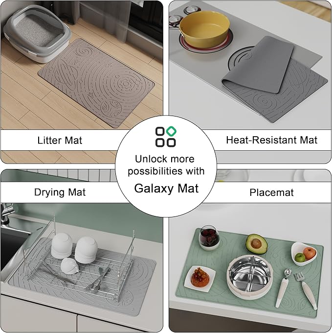 OHMO Dog Food Mat, Silicone Waterproof Cat Food Mat, Non-Skid Spill Proof Pet Feeding Mat for Food and Water, Easy to Clean Dog Placemat(Sage Green, 23.6" x 15.8")