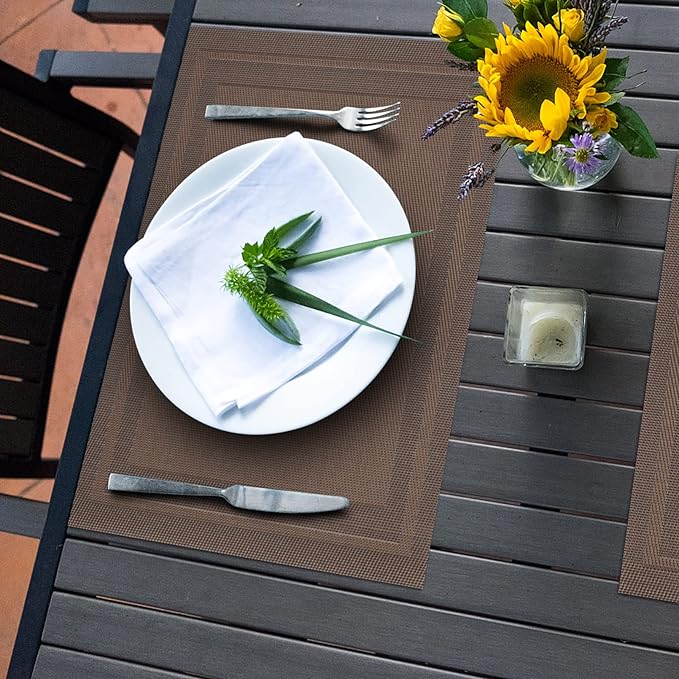Winknowl Placemats Set of 6，Heat Resistant Woven Vinyl Washable PVC Place Mats，Non-Slip Stain Resistant Indoor/Outdoor Table Mats for Dining Table (Brown)