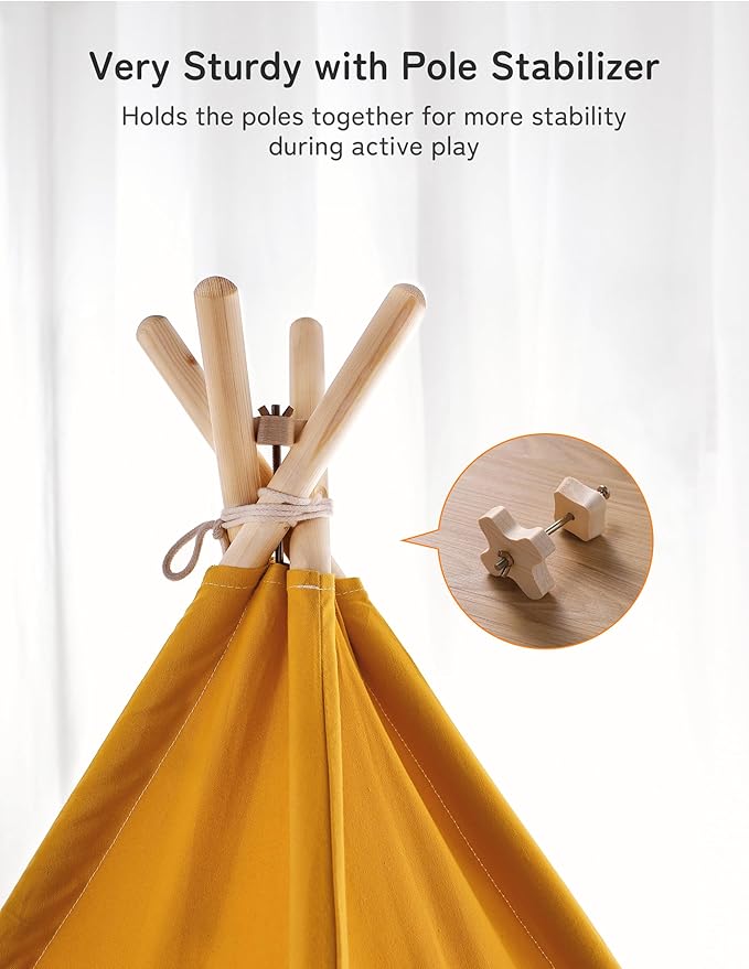 besrey Teepee Tent for Kids with Light & Mat, Toddler Tents Indoor Play Tent Playhouse, Toddler Tipi Cotton, tee Pee Tents for Kids Indoor, Boys & Girls Teepee (Yellow, Padded mat)