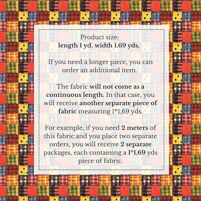 Harvest Plaid Patchwork Cotton Fabric Panel 61 × 36.6 Inches, Cozy Fall Checkered Print Cotton 140 GSM, Pre-Cut Sewing Fabric for Quilting, Crafts & Home Decor (USA Size)