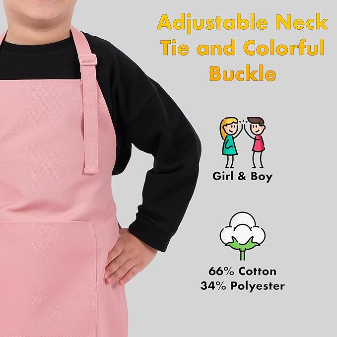 Kids Aprons for Cooking Waterdrop Resistant Aprons for Girl & Boy Toddler Apron for Painting, Gardening, Baking, Smock (Powder Pink, Medium (6-10 years)