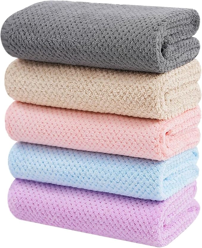 Wuwahold Microfiber Hair Towels, Waffle Hair Towel Set, Super Soft Highly Absorbent, Sturdy Quick Drying Turbans for Long, Thick, Curly Hair (5 Pack, 40" x 20")