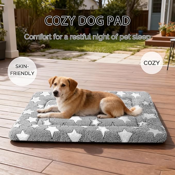 Fogkiss Dog Bed Mat, Reversible Crate Pad & Durable Dog Bed - Machine Washable Kennel Mat with Ultra Soft for Medium Dogs (Cool/Warm), 30" x 20", Grey&Star