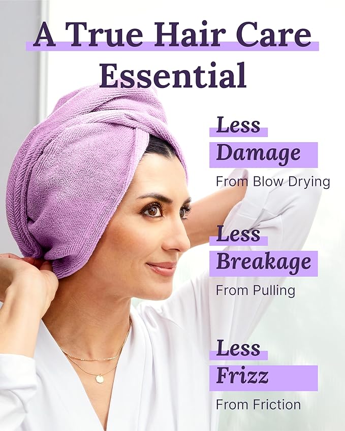 Keranique Microfiber Hair Towel Wrap - Quick Drying Head Turban for Women - Large Size Anti Frizz Wrap Towel - Anti Damage Around Head Hair Wrap After Shower & Bath - Haircare for Long & Short Hair