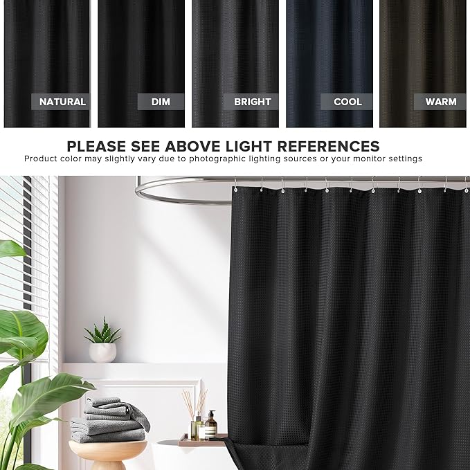 Madison Park Shower Curtain Waffle Weave, Vibrant Dyed, Waffle Shower Curtain 3M Scotchgard Moisture Management, Farmhouse Shower Curtains for Bathroom, Standard: 72x72 Black