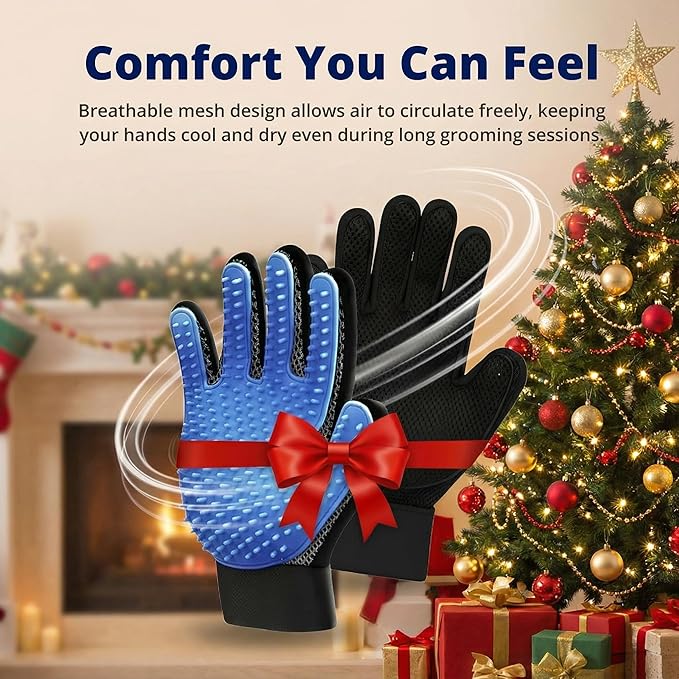 Heusom Silent Groom Pro Grooming Glove for Dogs, Cats, Rabbits & Horses | 2-in-1 Pet Brush & Deshedding Tool | Gentle Bathing & Cleaning for Long & Short Hair | Grooming Supplies for Pet Fur Control