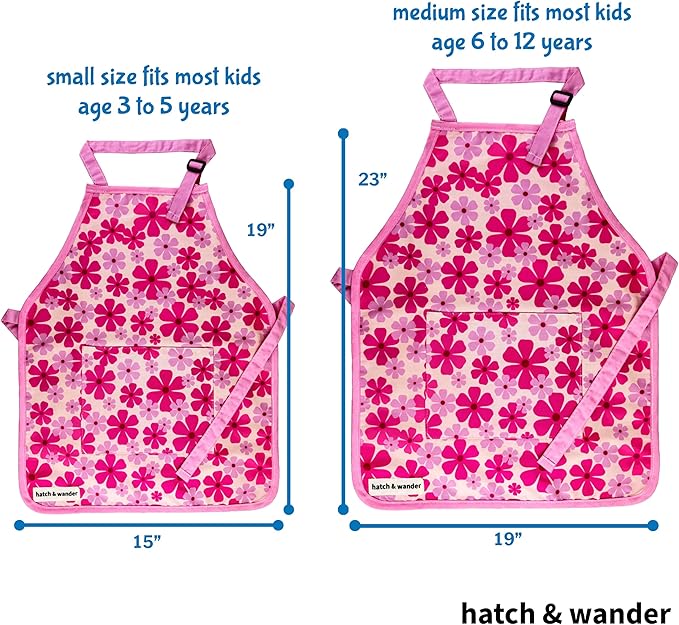hatch & wander Kids Apron | Fun Kids Aprons for Cooking or Gardening | 4 Fun Designs & 2 Sizes | Kids Painting Apron