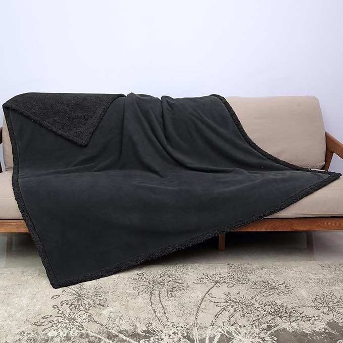 Kritter Planet Waterproof Bed Blanket for Dogs, Washable Stain Proof Pad Bed Cover, Reversible Leakproof Furniture Protector, Liquid Pee Proof Blanket for Couch Sofa, 80x60 inch, Queen Size, Black