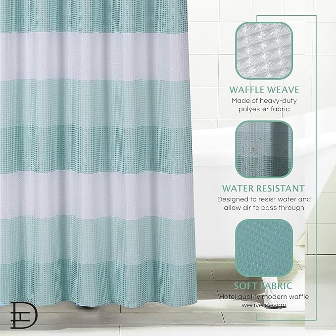 Dainty Home | Spa Green Ombre Waffle Weave Shower Curtain - 70" x 72" - Water Resistant Polyester Blend Fabric Shower Curtain - The Best Gradient Design Washable Waffle Shower Curtain