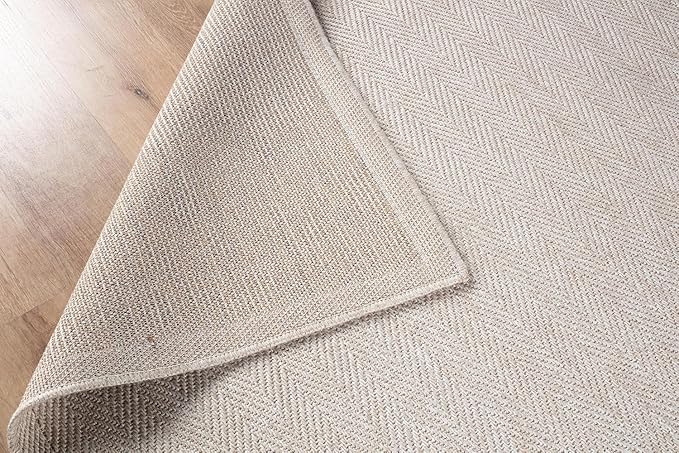 CAMILSON Easy Jute Round Rug 6ft Indoor Outdoor Off-White Color Fiber Area Rugs for Living Room and Patio Rug Herringbone Boho Woven Design Easy-Cleaning Washable Outside Carpet Alfombras (6 Round)