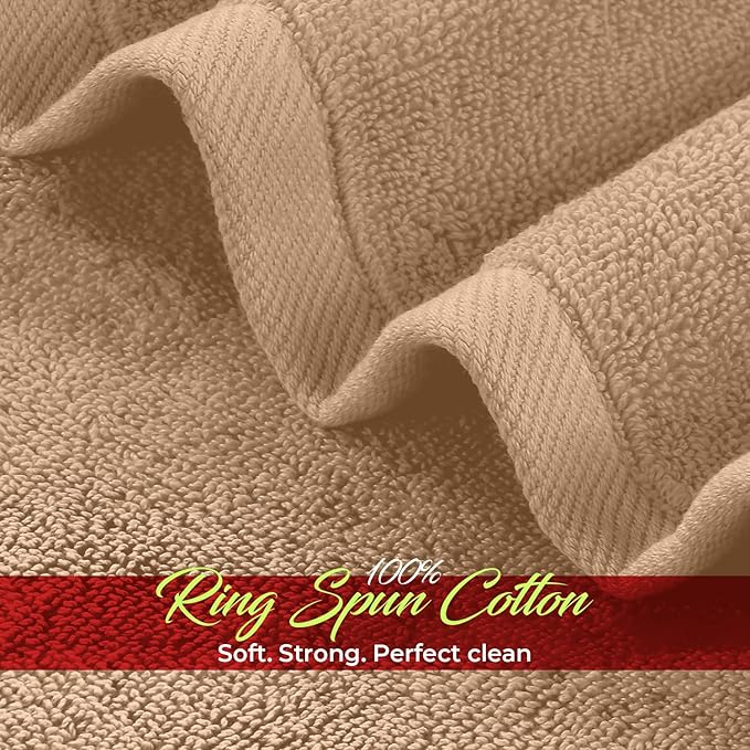 RIVERSIDE 12 Pack Washcloths - 12x12 Inches, 500 GSM, 100% Ring-Spun Cotton - Soft, Absorbent & Durable Face and Body Towels - for Bathroom, Spa, Gym, Makeup Removal & Everyday Use - Tan