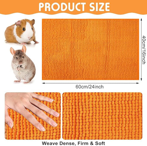 Amylove 4 Pcs Guinea Pig Cage Liner Guinea Pig Bedding Dog Door Mat for Muddy Pet Paws Washable Chenille Pee Pads Small Animal Sleeping Bed for Bunny Hamster(16 x 24 Inch,Rectangular,Orange)
