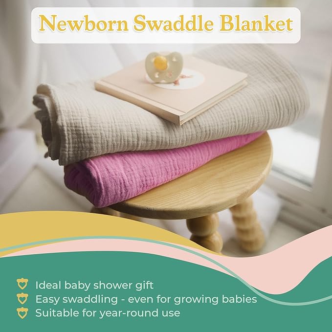 Sweet Acorn Muslin Swaddle Blanket – Soft Cotton Muslin Baby Blanket for Newborns, Infants, and Toddlers, All-Season Comfort Baby Essential - Orange, Yellow