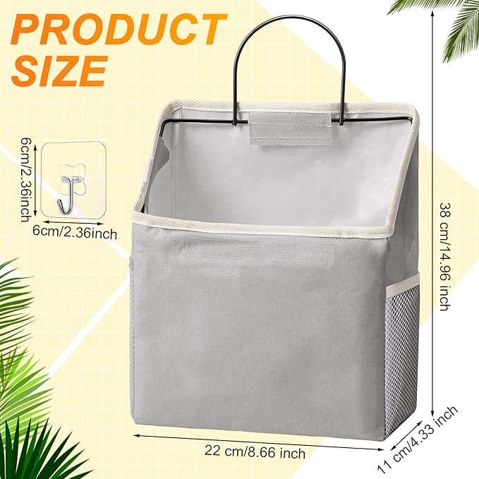 Chumia 6 Pack Wall Hanging Storage Basket Bathroom Closet Hanging Storage Bag over the Door Organizer Basket Bedroom Wall Organizer Waterproof Linen Cotton Box Containers and 10 Hooks(Grey)