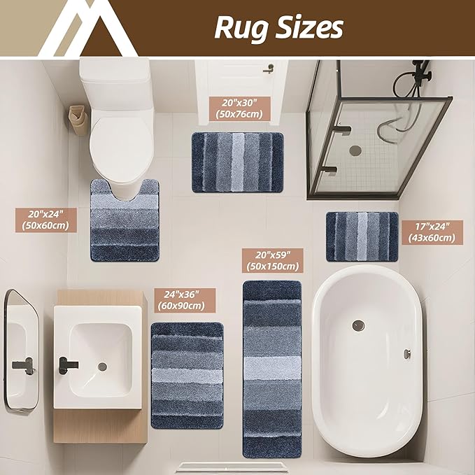 COSY HOMEER Bathroom Rugs 24"x17", Ultra Soft Absorbent Bath Mat with Non-Slip TPR Backing, Machine Washable Shaggy Rug for Bathroom Floor, Dark Blue