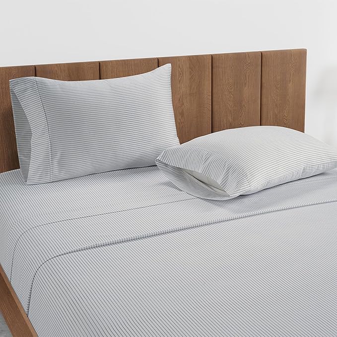 LANE LINEN Cotton Sheets Twin – 450 Thread Count Twin Size Sheet Set, Soft Sateen Weave, 15” Deep Pocket Fits Mattress, Cooling Sheets for Home & Hotel, Ticking Stripe