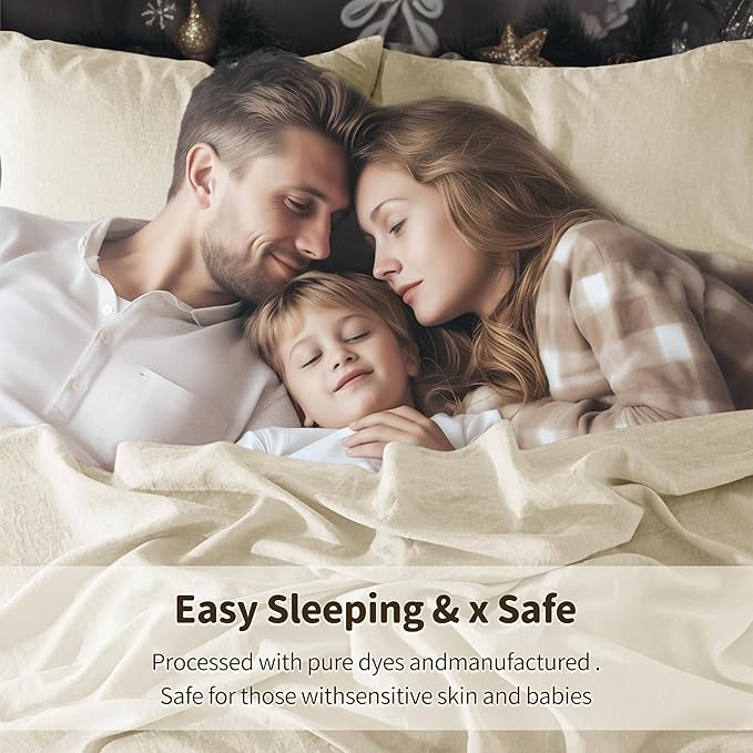 LBRO2M 100% Linen Sheet Set 16" Deep Pocket California King Size,Bed Sheets 4 Piece Sets,Solid Color Natural Flax Bed Sheets Soft Breathable Bedding,All Season (Clifornia King, Beige)