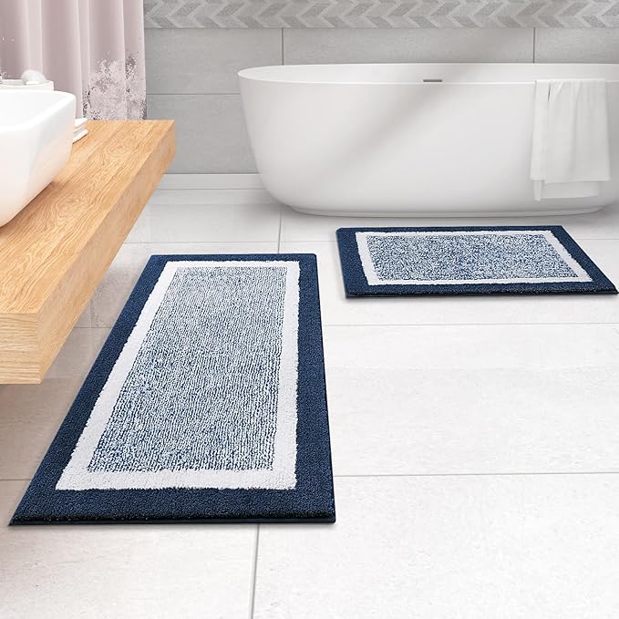 OLANLY Bathroom Rugs 59x20, Extra Soft and Absorbent Microfiber Bath Mat, Non-Slip, Machine Washable, Quick Dry Shaggy Bath Carpet, Suitable for Bathroom Floor, Tub, Shower (Runner, Navy)